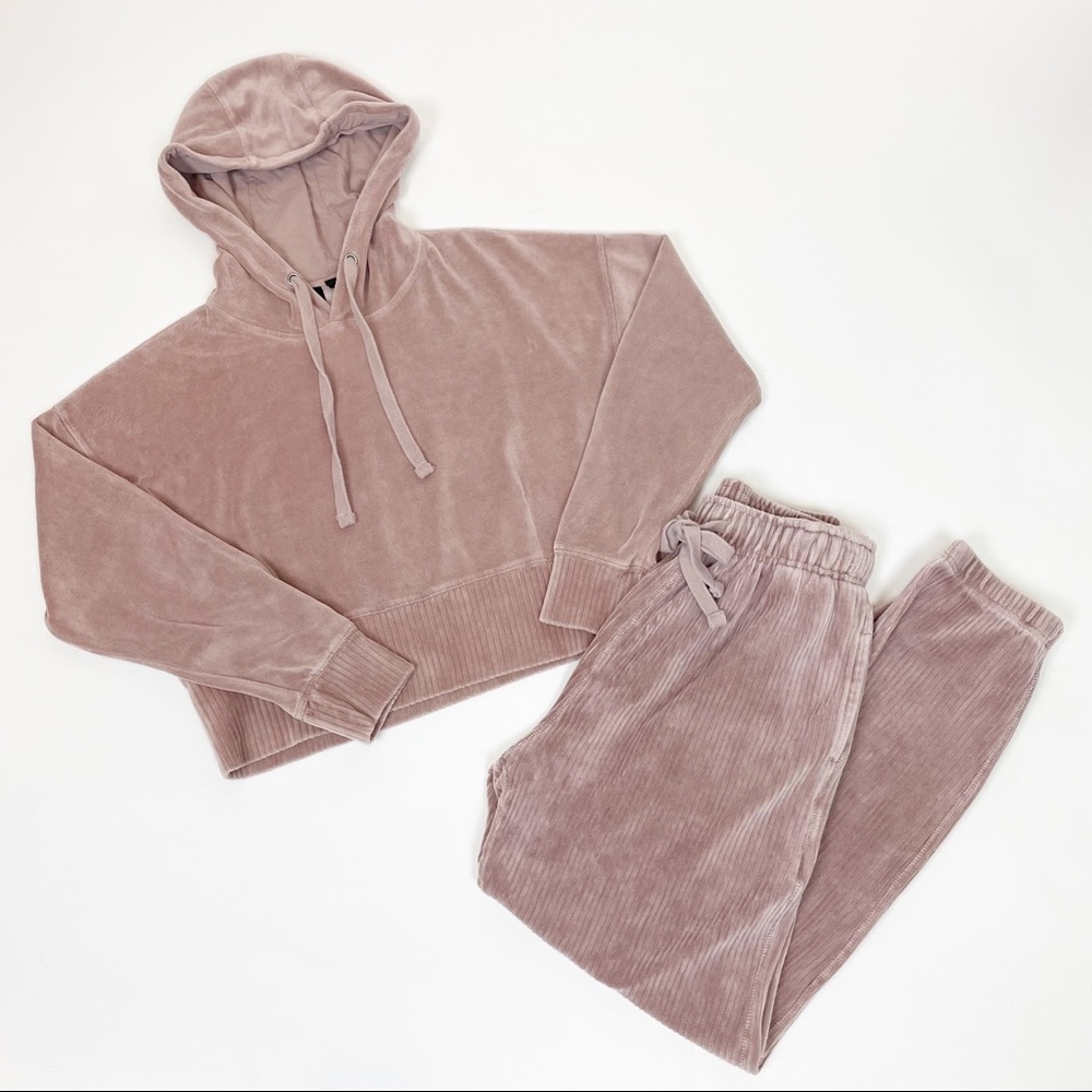Mono B Velour Cropped Hoodie and Ribbed Velour Corduroy Jogger Pant S M L NWT